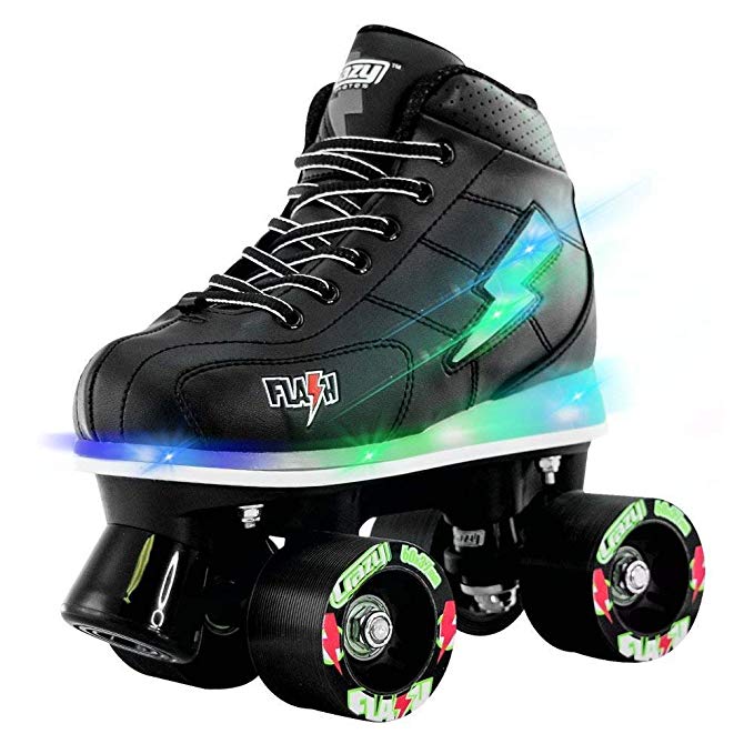 Crazy Skates Flash Roller Skates | LED Light Up Lightning Bolt | Great Beginner Skate for Kids | Black